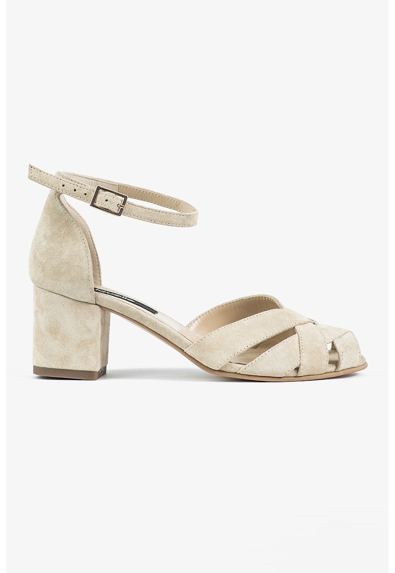 Sandale din piele intoarsa cu toc masiv Boho Vintage 1 Sandale din piele intoarsa cu toc masiv Boho Vintage