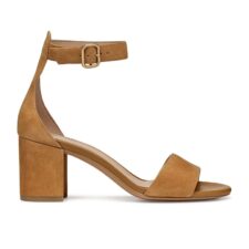 Sandale din piele intoarsa cu toc si catarama pe glezna