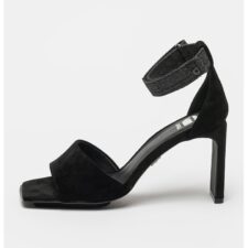 Sandale din piele intoarsa cu toc si garnitura din denim Darcy