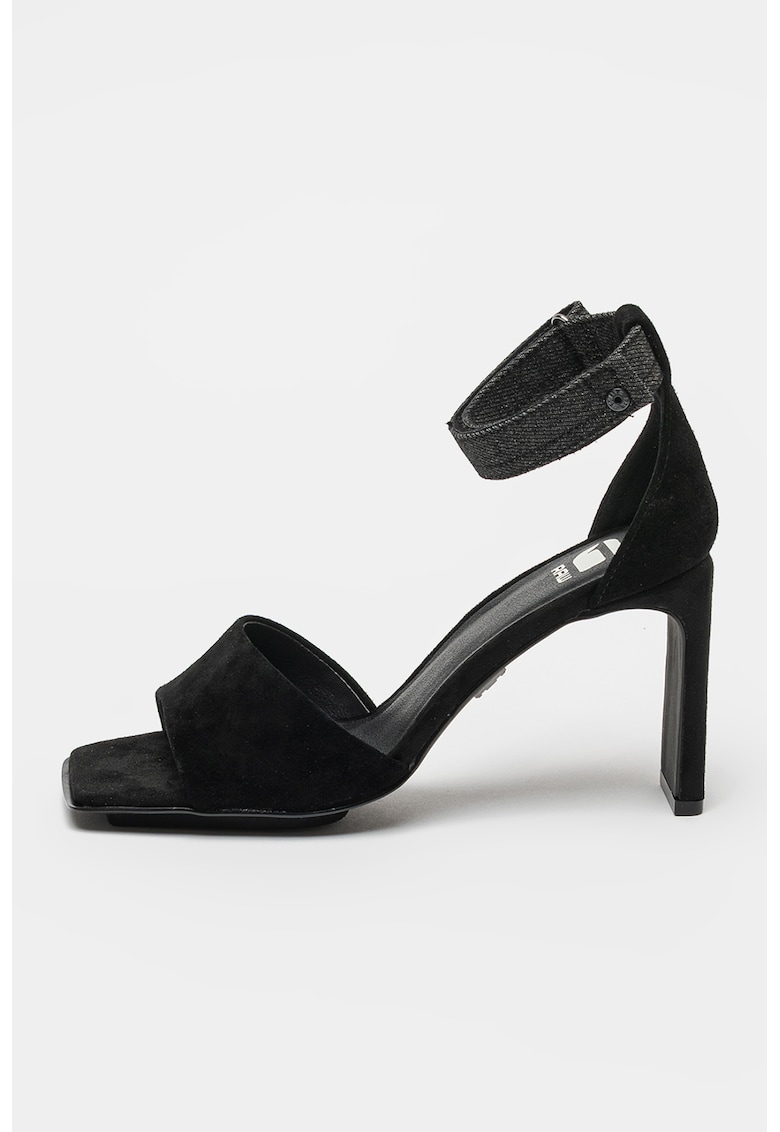 Sandale din piele intoarsa cu toc si garnitura din denim Darcy 1 Sandale din piele intoarsa cu toc si garnitura din denim Darcy