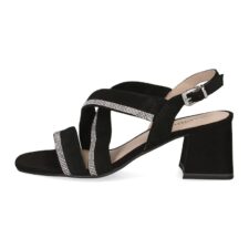 Sandale din piele intoarsa si material textil cu toc masiv