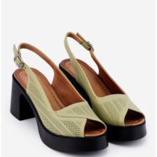 Sandale din piele perforata verzi cu platforma