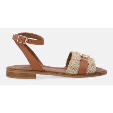 Sandale din piele si material textil cu element decorativ