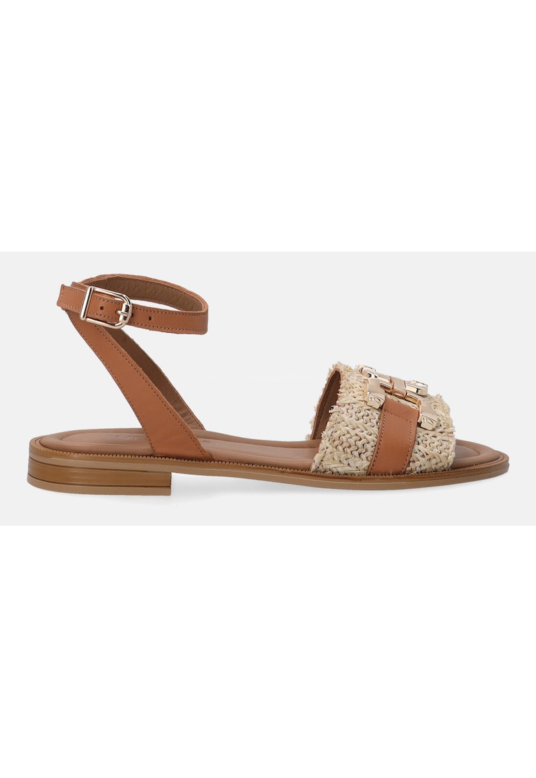 Sandale din piele si material textil cu element decorativ 1 Sandale din piele si material textil cu element decorativ