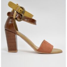 Sandale din piele si piele intoarsa cu insertii cu aspect de piele de crocodil