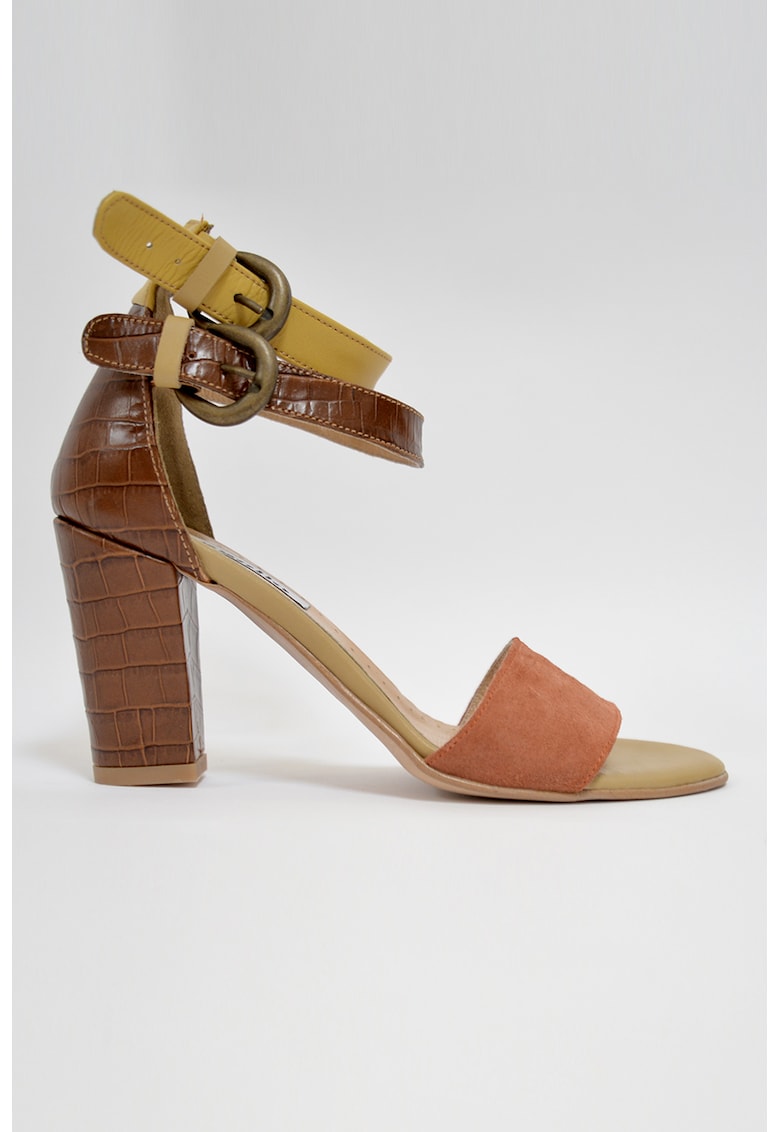 Sandale din piele si piele intoarsa cu insertii cu aspect de piele de crocodil 1 Sandale din piele si piele intoarsa cu insertii cu aspect de piele de crocodil