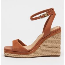 Sandale din piele si piele intoarsa cu talpa wedge