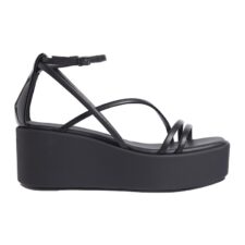 Sandale din piele si piele lacuita cu talpa wedge