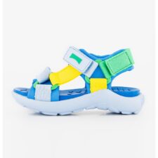 Sandale din textil cu model colorblock si inchidere cu barete