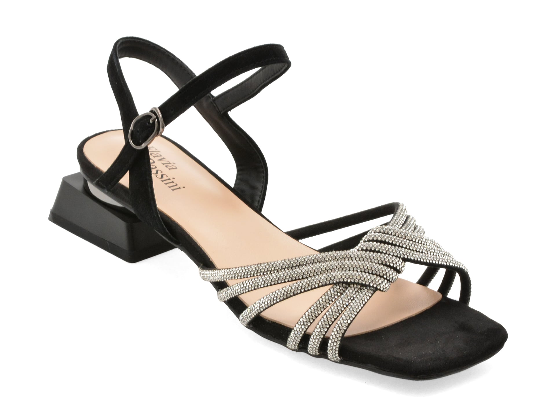 Sandale elegante FLAVIA PASSINI negre, V1575, din piele intoarsa 1 Sandale elegante FLAVIA PASSINI negre