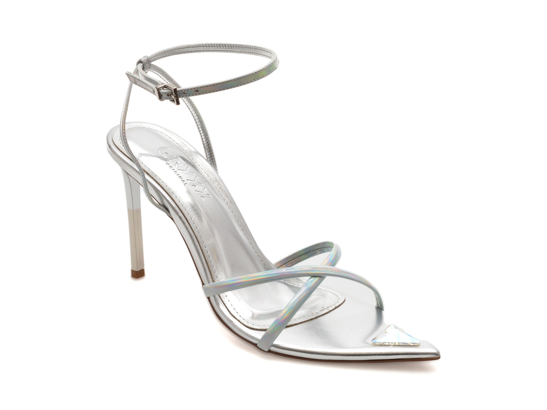 Sandale elegante GRYXX argintii, 89078, din piele ecologica 1 Sandale elegante GRYXX argintii