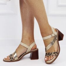 Sandale elegante bej cu toc masiv BSZ9382 M12 17414