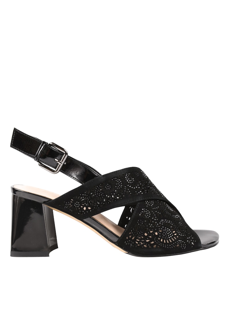 Sandale elegante - dama - K360056C negru - piele intoarsa - cu toc 1 Sandale elegante - dama - K360056C negru - piele intoarsa - cu toc