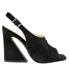 Sandale elegante - dama -  WQ40008C negru - piele intoarsa - cu toc