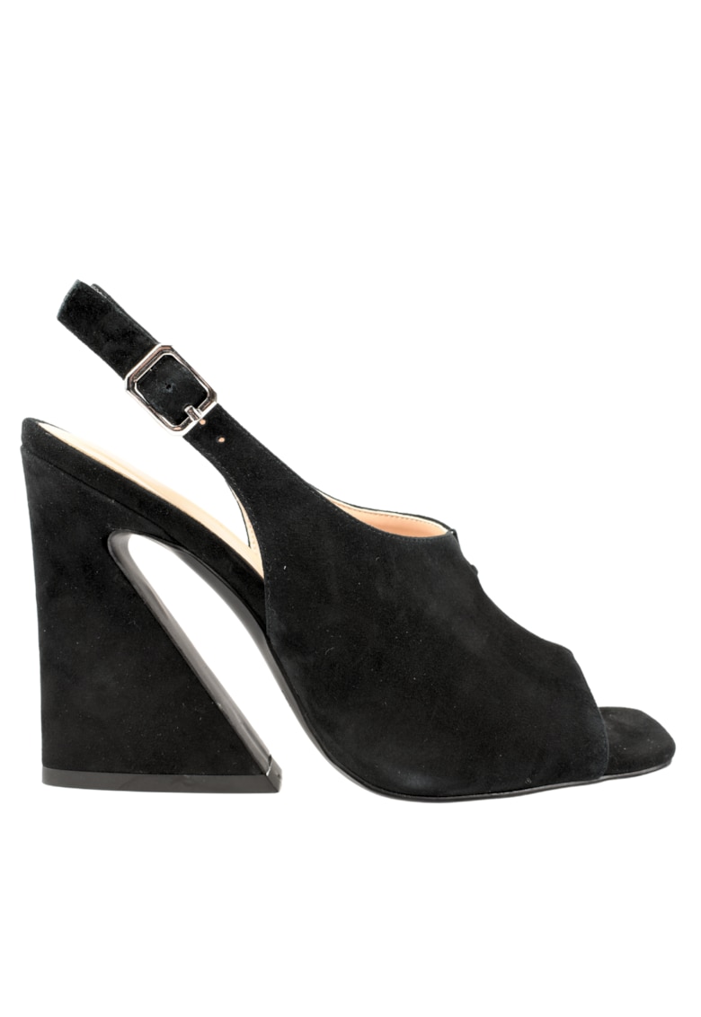 Sandale elegante - dama - WQ40008C negru - piele intoarsa - cu toc 1 Sandale elegante - dama - WQ40008C negru - piele intoarsa - cu toc