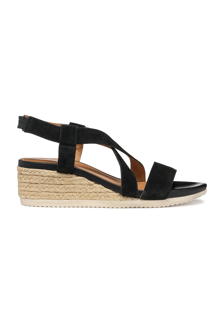 Sandale-espadrile din piele intoarsa si piele cu talpa wedge 1 Sandale-espadrile din piele intoarsa si piele cu talpa wedge