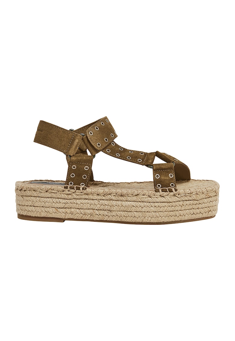 Sandale-espadrile flatform de piele intoarsa 1 Sandale-espadrile flatform de piele intoarsa