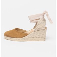 Sandale-espadrile wedge de piele intoarsa cu barete infasurabile