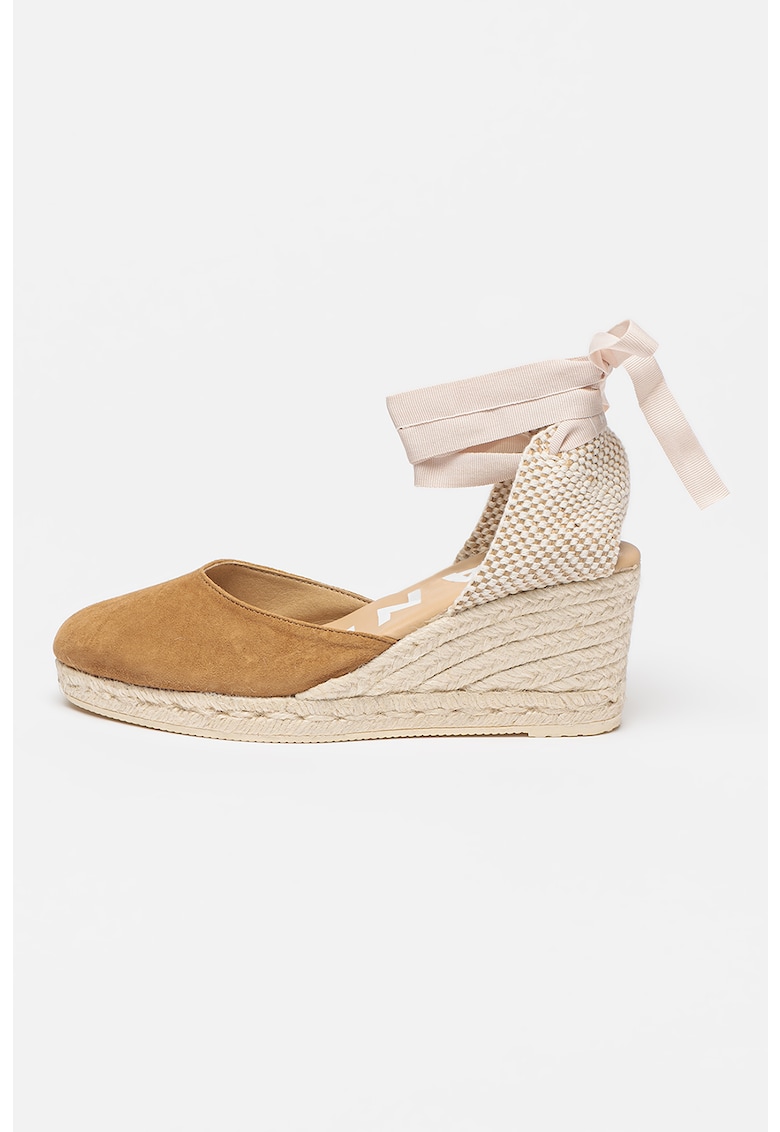 Sandale-espadrile wedge de piele intoarsa cu barete infasurabile 1 Sandale-espadrile wedge de piele intoarsa cu barete infasurabile