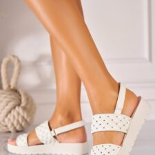 Sandale fara Toc din Piele Ecologica Lacuita dama Albe Natira