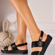 Sandale fara Toc din Piele Ecologica Lacuita dama Negre Natira