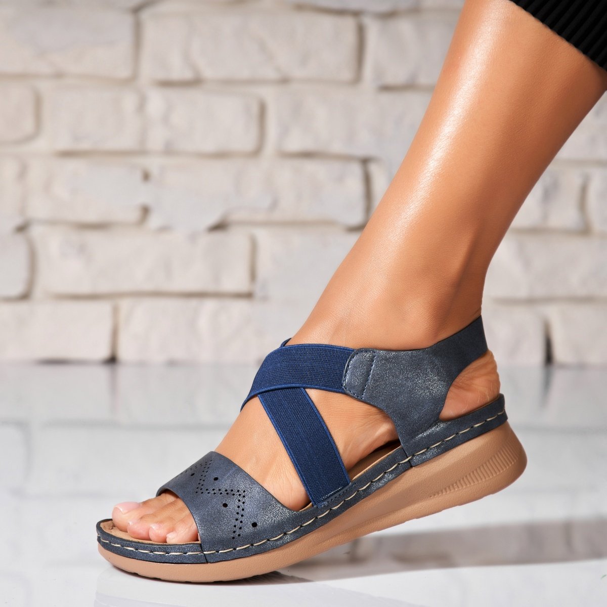 Sandale fara Toc din Piele Ecologica dama Albastre Otilia 1 Sandale fara Toc din Piele Ecologica dama Albastre Otilia