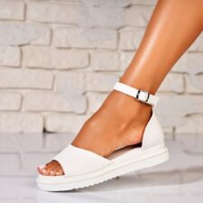 Sandale fara Toc din Piele Ecologica dama Albe Hazlyn