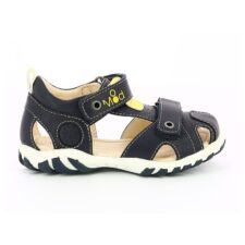 Sandale fisherman de piele ecologica - baieti - cu velcro - Bleumarin/Galben