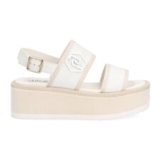 Sandale flatform de piele cu aplicatie logo