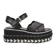 Sandale flatform de piele cu aplicatii impletite de iuta