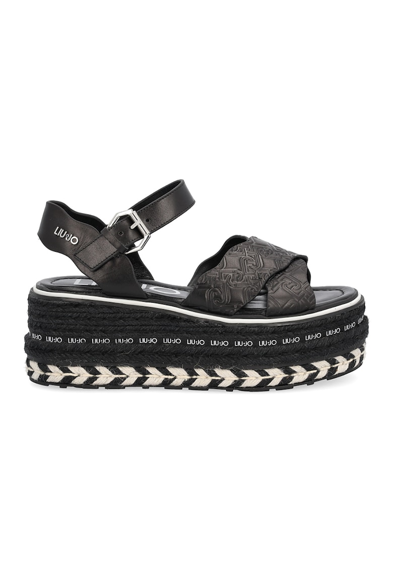 Sandale flatform de piele cu aplicatii impletite de iuta 1 Sandale flatform de piele cu aplicatii impletite de iuta