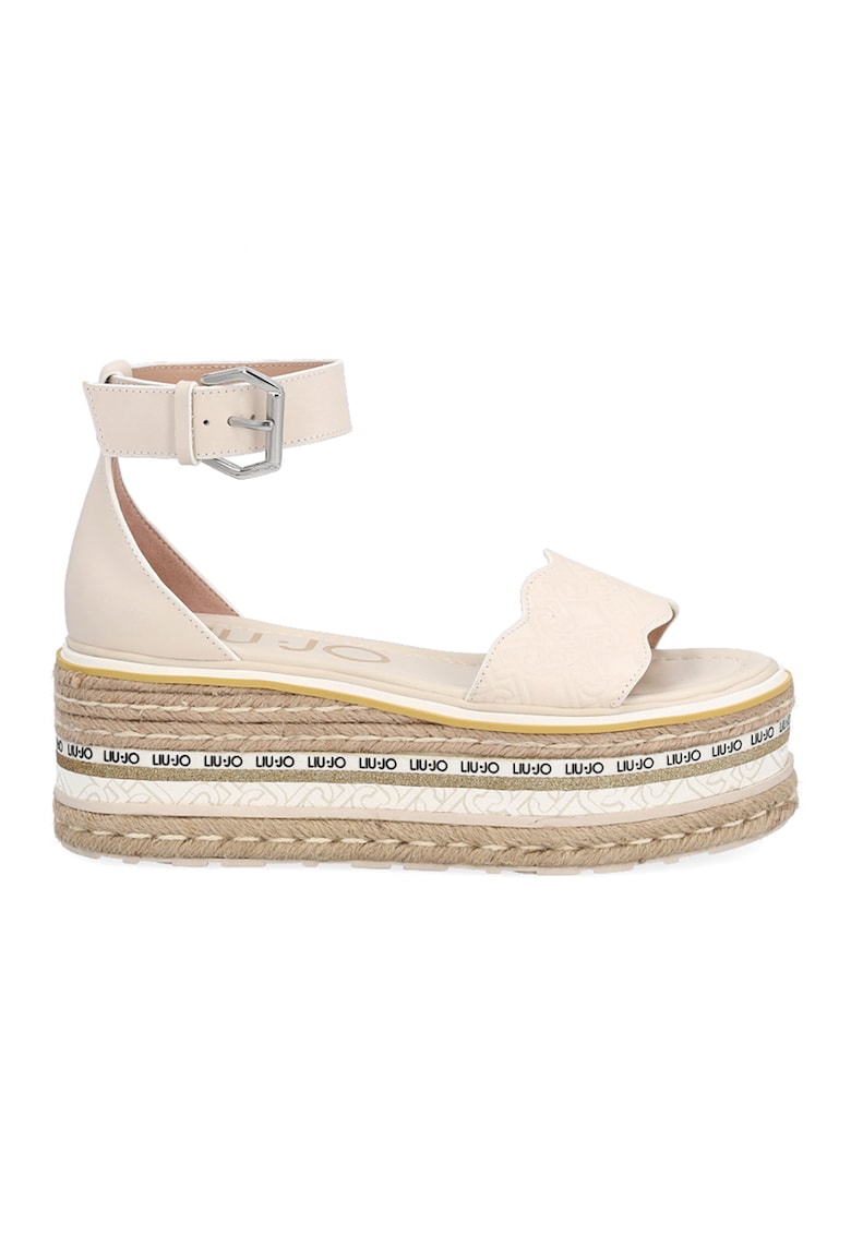 Sandale flatform de piele cu detalii contrastante 1 Sandale flatform de piele cu detalii contrastante