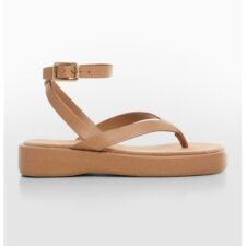 Sandale flatform de piele ecologica cu bareta ajustabila pe glezna