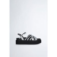 Sandale flatform de piele ecologica lacuita