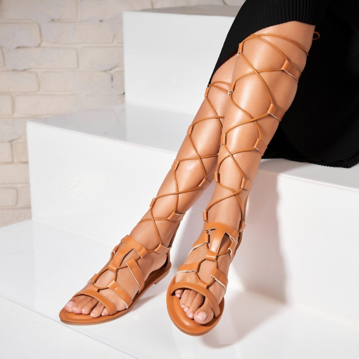 Sandale gladiator din Piele Ecologica dama Camel Iyali 1 Sandale gladiator din Piele Ecologica dama Camel Iyali