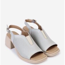 Sandale gri din piele cu model perforat