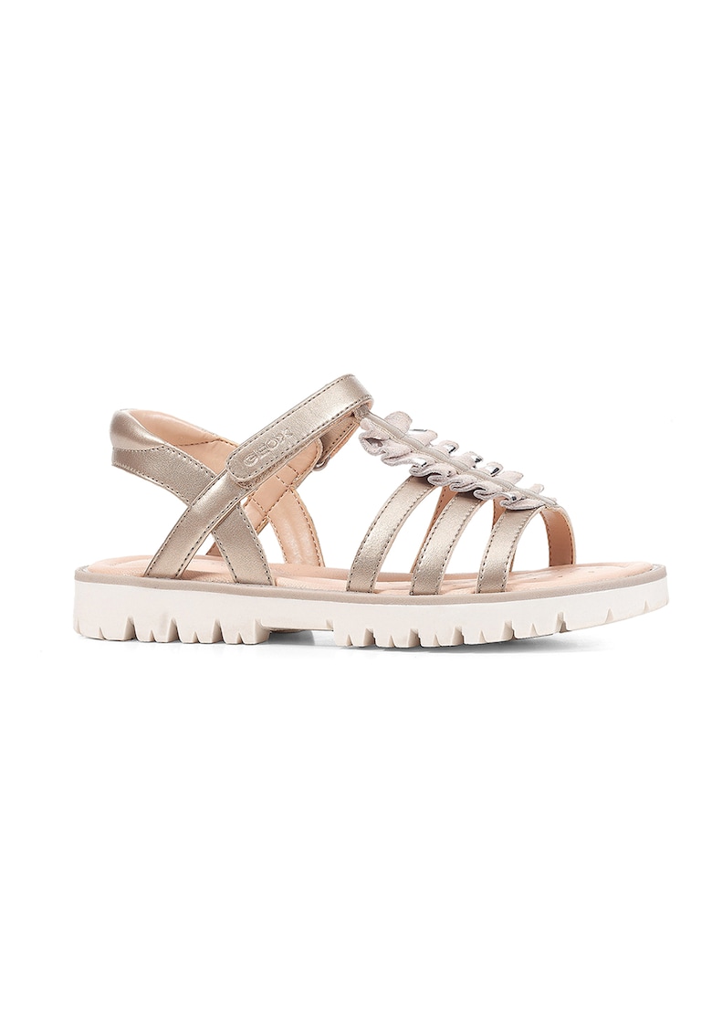 Sandale metalizate cu barete multiple si fenta de piele intoarsa cu volane 1 Sandale metalizate cu barete multiple si fenta de piele intoarsa cu volane