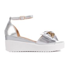 Sandale metalizate cu talpa wedge