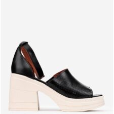 Sandale negre din piele cu toc gros si platforma