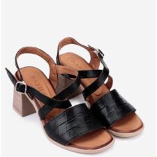 Sandale negre din piele naturala cu model