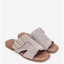 Sandale papuc dama piele intoarsa taupe