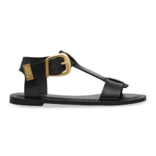 Sandale plate din piele cu catarama