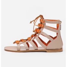 Sandale romane de piele si piele intoarsa cu fermoar