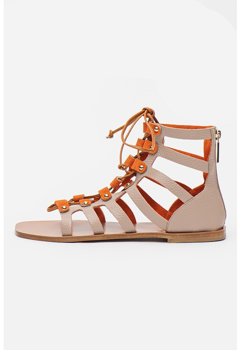 Sandale romane de piele si piele intoarsa cu fermoar 1 Sandale romane de piele si piele intoarsa cu fermoar