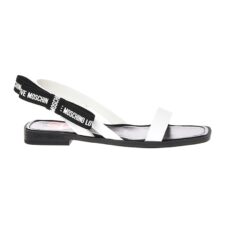 Sandale slingback cu aspect lacuit si logo