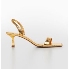 Sandale slingback cu aspect metalizat si toc kitten