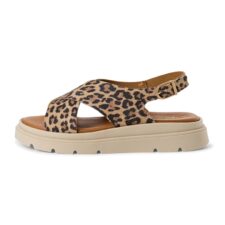 Sandale slingback de piele cu par scurt si aspect de piele de leopard