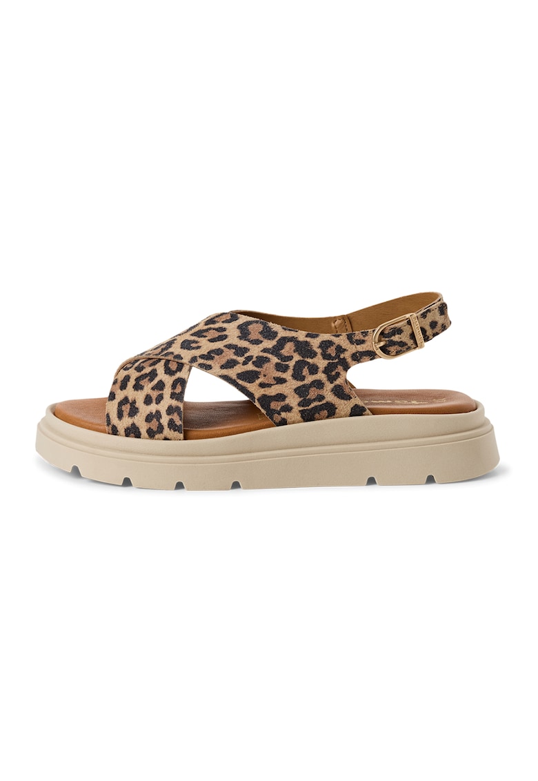 Sandale slingback de piele cu par scurt si aspect de piele de leopard 1 Sandale slingback de piele cu par scurt si aspect de piele de leopard