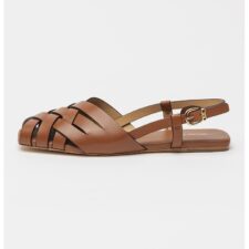 Sandale slingback de piele cu varf patrat