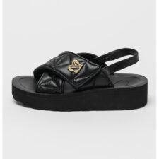 Sandale slingback din piele cu detaliu logo